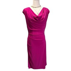 Women's Cleo Dress with Ruching  and Cowl Neck in Fuschia size 6